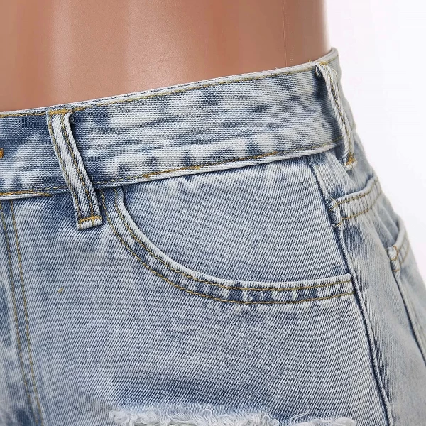 Jean déchiré taille haute avec trous pour femmes, short en denim, décontracté, mode estivale, couleur délavée, objectifs, 2024|17,03 €|OKKO MODE