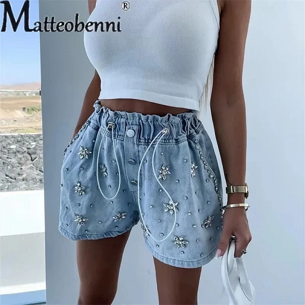 Short en jean décoratif diamant épissé pour femme, pantalon femme, proximité de la taille, mode décontractée, 3 quarts, 23|28,04 €|OKKO MODE