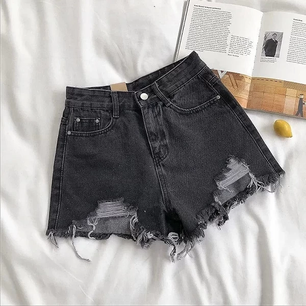 Short en jean déchiré taille haute pour femme, mode coréenne d'été, jean décontracté, poche, pompon, pantalon chaud, streetwear,|9,02 €|OKKO MODE