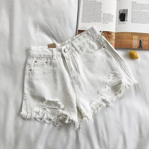 Short en jean déchiré taille haute pour femme, mode coréenne d'été, jean décontracté, poche, pompon, pantalon chaud, streetwear,|9,02 €|OKKO MODE