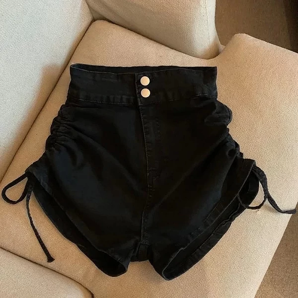 MEXZT-Short en jean noir taille haute pour femme, streetwear, froncé, Y2K, Harajuku, pantalon court, slim, sexy, coréen, été, no|17,15 €|OKKO MODE