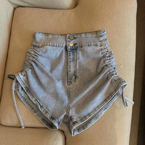 MEXZT-Short en jean noir taille haute pour femme, streetwear, froncé, Y2K, Harajuku, pantalon court, slim, sexy, coréen, été, no|17,15 €|OKKO MODE