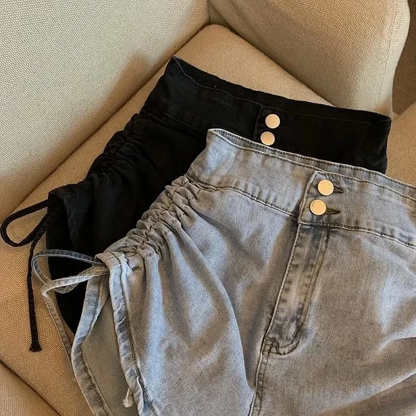 MEXZT-Short en jean noir taille haute pour femme, streetwear, froncé, Y2K, Harajuku, pantalon court, slim, sexy, coréen, été, no|17,15 €|OKKO MODE