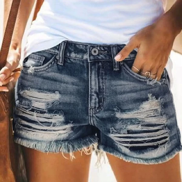 Short en jean bleu taille haute pour femme style decontracte et troue