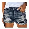 Short en jean bleu taille haute pour femme, jean droit boutonné, short slim décontracté pour femme, short troué, été, nouveau|15,07 €|OKKO MODE