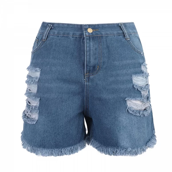 Short en jean bleu taille haute pour femme, jean droit boutonné, short slim décontracté pour femme, short troué, été, nouveau|15,07 €|OKKO MODE