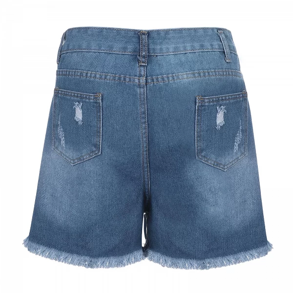 Short en jean bleu taille haute pour femme, jean droit boutonné, short slim décontracté pour femme, short troué, été, nouveau|15,07 €|OKKO MODE