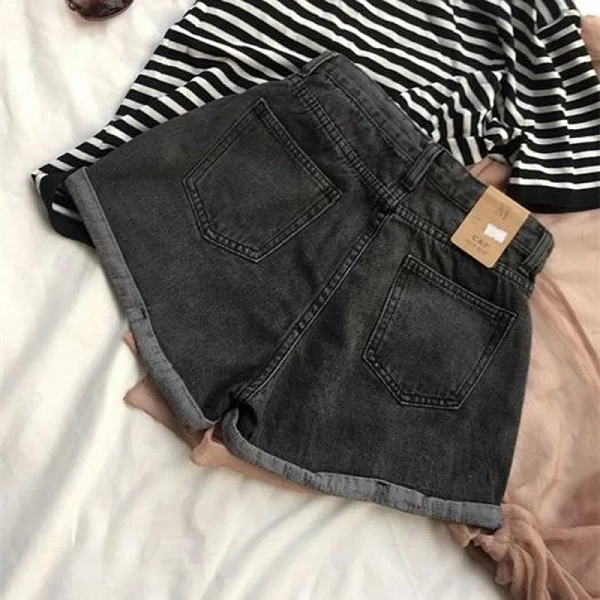 Short en jean skinny bleu clair pour femme, mode coréenne, slim, taille haute, roulé, basique, style adt azole, poche, pantalon |15,89 €|OKKO MODE