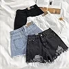 Short de cowboy taille haute pour femme, short en denim bleu décontracté, poche, pompon, jean perforé, mode coréenne, Y2K, été|11,00 €|OKKO MODE