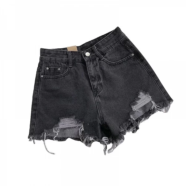 Short en jean taille haute à jambes larges pour femmes, denim coréen, trous, mode féminine, designer, décontracté, rue, court, n|10,91 €|OKKO MODE