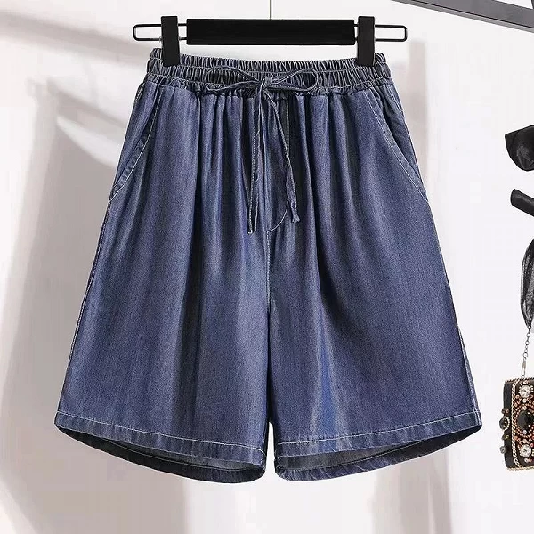 Injadt-Short en jean taille haute pour femme, short à jambes larges, pantalon trapèze, bleu uni, mince, glace, décontracté, prox|10,91 €|OKKO MODE