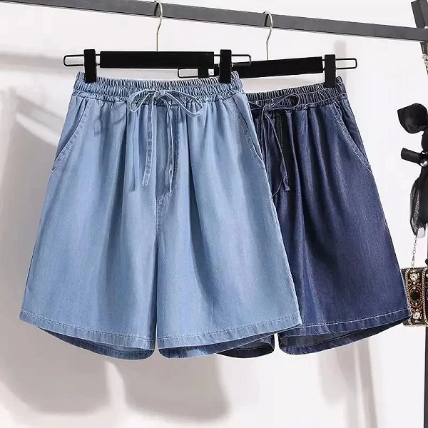 Short jean mujer cintura alta, piernas anchas azul uni