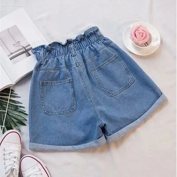 Short en denim en coton bleu pour femme, taille élastique, short décontracté pour femme, jambe large, mode coréenne, été|17,15 €|OKKO MODE