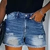 Short en denim à ourlet effiloché bleu, trous déchirés, poches slash, pantalon court en denim, jeans et vêtements pour femmes|OKKO MODE