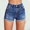 Short en denim déchiré pour femme, coupe couvertes, élastique, serré, taille haute, bord brut droit, pantalon chaud A-line, bleu|17,84 €|OKKO MODE