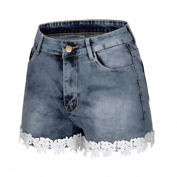 Short en jean taille haute pour femme, slim, élastique, dentelle, fermeture éclair, grande taille|18,86 €|OKKO MODE