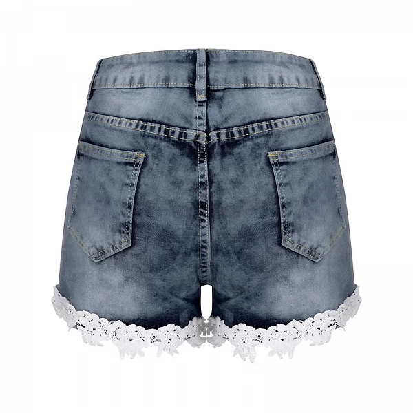 Short en jean taille haute pour femme, slim, élastique, dentelle, fermeture éclair, grande taille|18,86 €|OKKO MODE