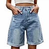 Short en denim taille haute pour femme avec trous cassés, pantalon cinq quarts, décontracté, mini jean droit, surintendant, jamb|23,96 €|OKKO MODE