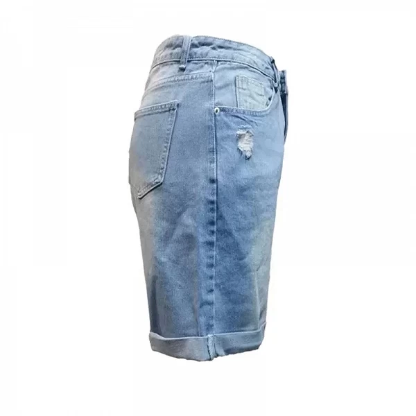 Short en denim taille haute pour femme avec trous cassés, pantalon cinq quarts, décontracté, mini jean droit, surintendant, jamb|23,96 €|OKKO MODE