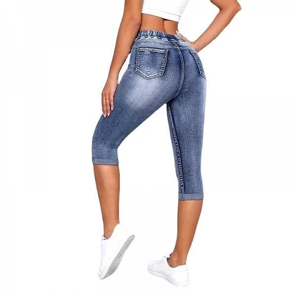 Short en jean déchiré taille haute pour femme, pantalon court en denim, longueur au genou|22,49 €|OKKO MODE