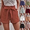 Short en Lin pour Femme, Pantalon à Jambes Larges, Taille Haute, Décontracté, avec Poches, Couleur Unie, Nouvelle Collection Été|15,00 €|OKKO MODE