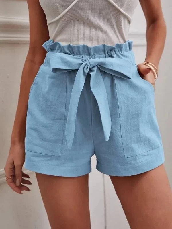 Short en Lin pour Femme, Pantalon à Jambes Larges, Taille Haute, Décontracté, avec Poches, Couleur Unie, Nouvelle Collection Été|15,00 €|OKKO MODE