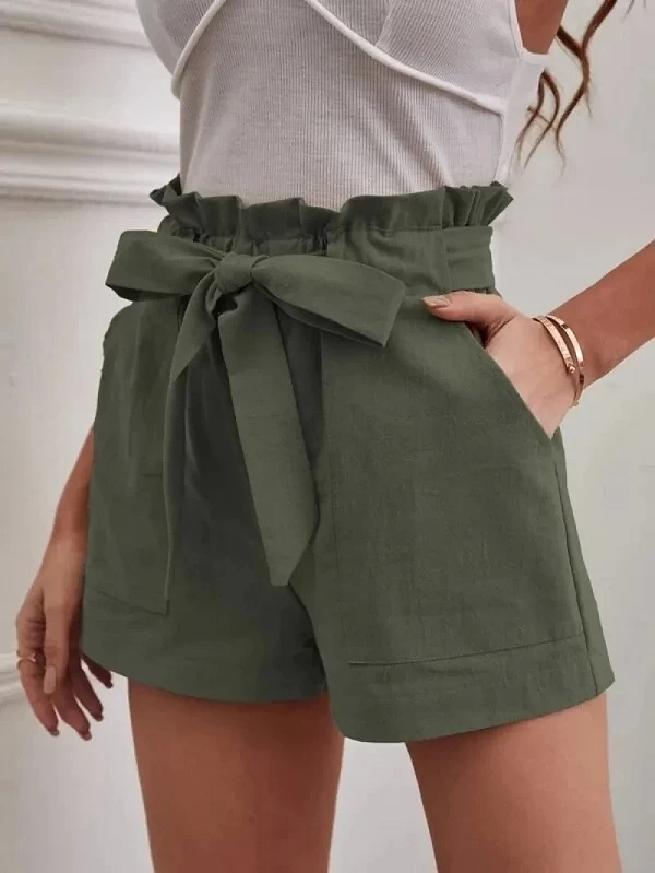 Short en Lin pour Femme, Pantalon à Jambes Larges, Taille Haute, Décontracté, avec Poches, Couleur Unie, Nouvelle Collection Été|15,00 €|OKKO MODE