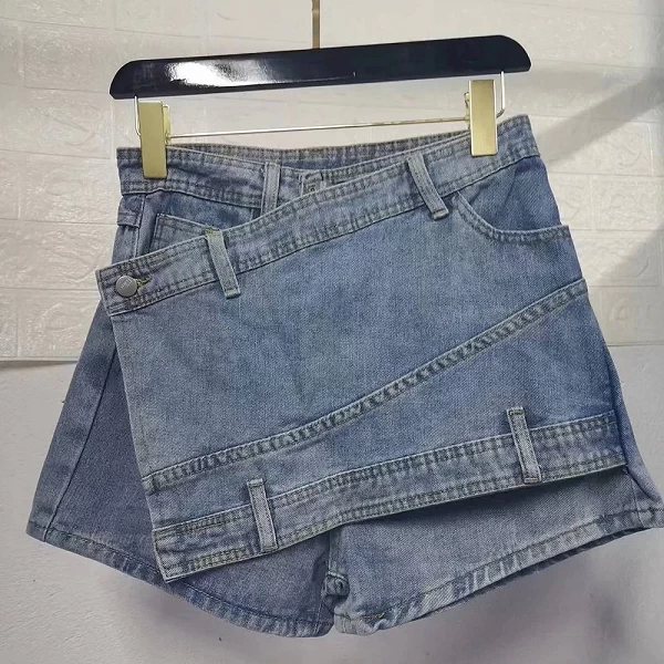 Mini Jupe en Jean Denim pour Femme, Vêtement d'Extérieur, Rave Street, Rond, Ligne A Irrégulière, Slim, Cargo, Court, Y2K|23,91 €|OKKO MODE