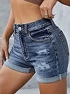 LW-Short en jean déchiré taille haute pour femme, pantalon en jean extensible, design de poche, monochromatique, skinny, décontr|20,00 €|OKKO MODE