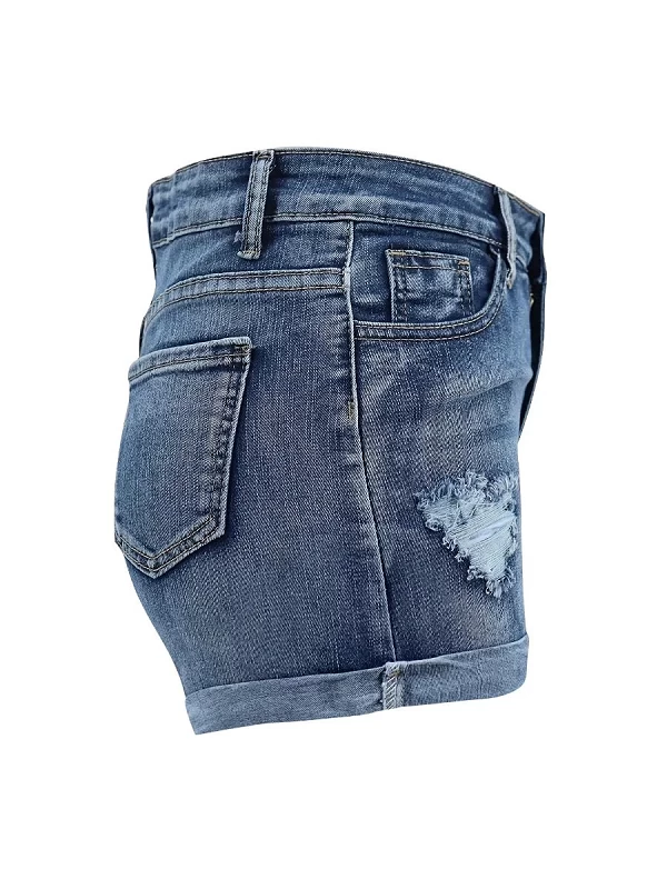 LW-Short en jean déchiré taille haute pour femme, pantalon en jean extensible, design de poche, monochromatique, skinny, décontr|20,00 €|OKKO MODE