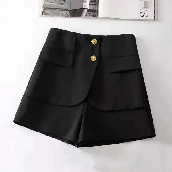 Short de bureau taille haute pour femme, pantalon épissé coréen, monochromatique, bouton chic, tout assressenti, vêtements pour |24,95 €|OKKO MODE