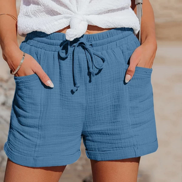 Short d'été en coton et lin pour femmes, taille haute, surdimensionné, mode confortable, décontracté, sport|12,00 €|OKKO MODE