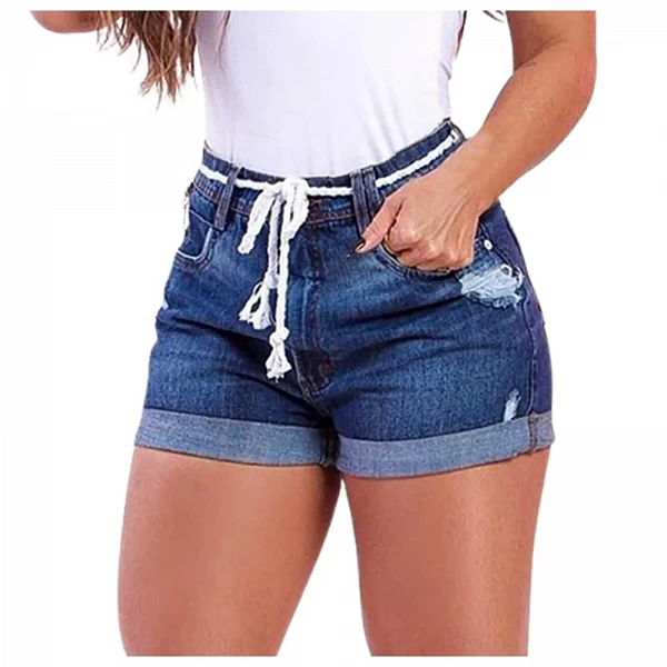 Short en Jean Déchiré Décontracté pour Femme, Pantalon Court artificiel astique, Taille Haute, Baggy Roulé, Été 2024|20,47 €|OKKO MODE