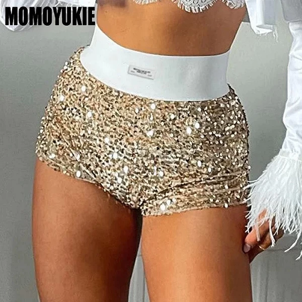 Mini short taille haute à paillettes pour femmes, vêtements à paillettes, sexy, maigre, fête, boîte de nuit, streetwear tendance|16,19 €|OKKO MODE