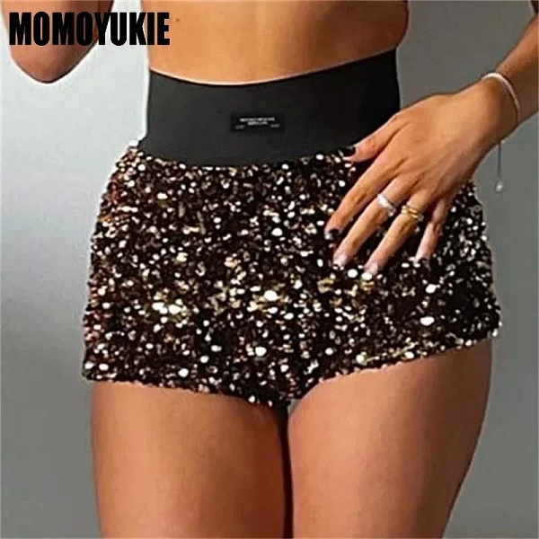 Mini short taille haute à paillettes pour femmes, vêtements à paillettes, sexy, maigre, fête, boîte de nuit, streetwear tendance|16,19 €|OKKO MODE