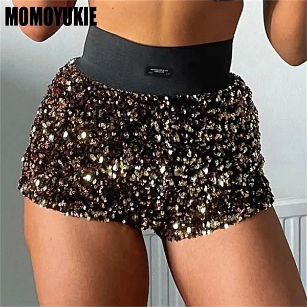 Mini short taille haute à paillettes pour femmes, vêtements à paillettes, sexy, maigre, fête, boîte de nuit, streetwear tendance|16,19 €|OKKO MODE