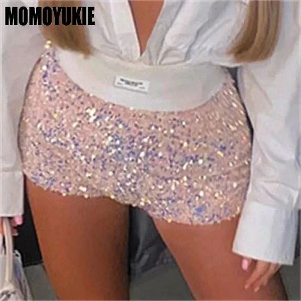 Mini short taille haute à paillettes pour femmes, vêtements à paillettes, sexy, maigre, fête, boîte de nuit, streetwear tendance|16,19 €|OKKO MODE