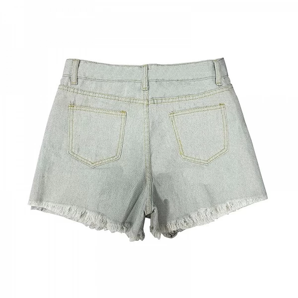 Pantalon en denim taille haute à franges de couleur claire pour femmes, Hot Pants, Rips, Hot Goals, American Hottie, Hot Summer|18,86 €|OKKO MODE