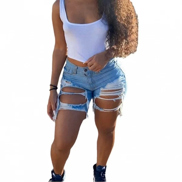 2024 Shorts en denim déchirés pour femmes d'été nouvelle mode High Street Sexy Hot Girl Jeans Shorts S-2XL|26,12 €|OKKO MODE