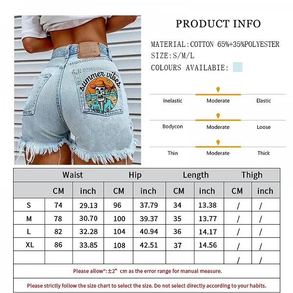 Denim léger à volants pour dames, style euro-américain, imprimé, tube droit, mince, ample, usé, objectifs, été|19,00 €|OKKO MODE