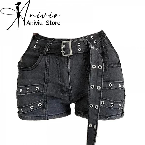 Short en denim gothique noir pour femme, jean Y2K, pantalon court, Harajuku esthétique, short de cow-boy vintage, vêtements Tras|26,00 €|OKKO MODE