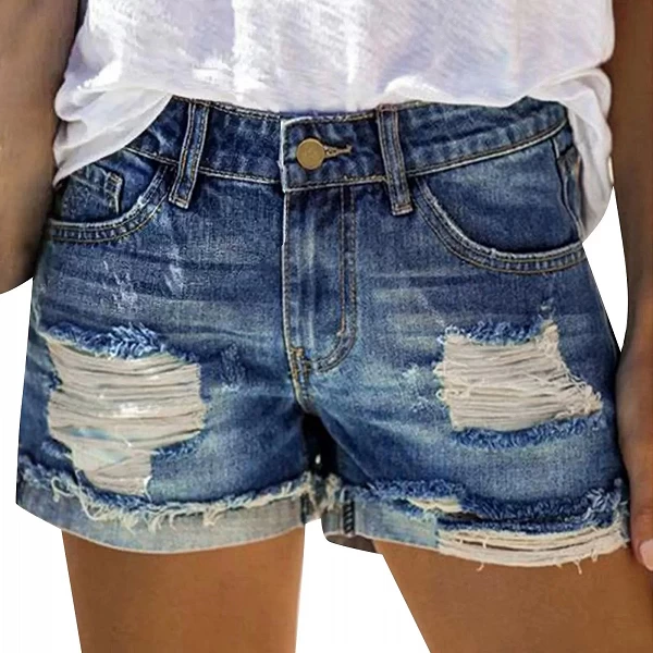 Short en jean déchiré pour femme, taille haute, trous, jambe large roulée coréenne, grande taille, été, nouveau|20,90 €|OKKO MODE