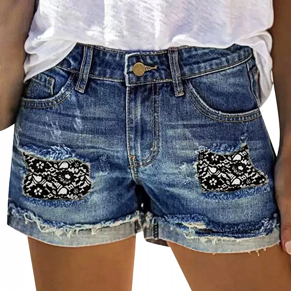 Short en jean déchiré pour femme, taille haute, trous, jambe large roulée coréenne, grande taille, été, nouveau|20,90 €|OKKO MODE