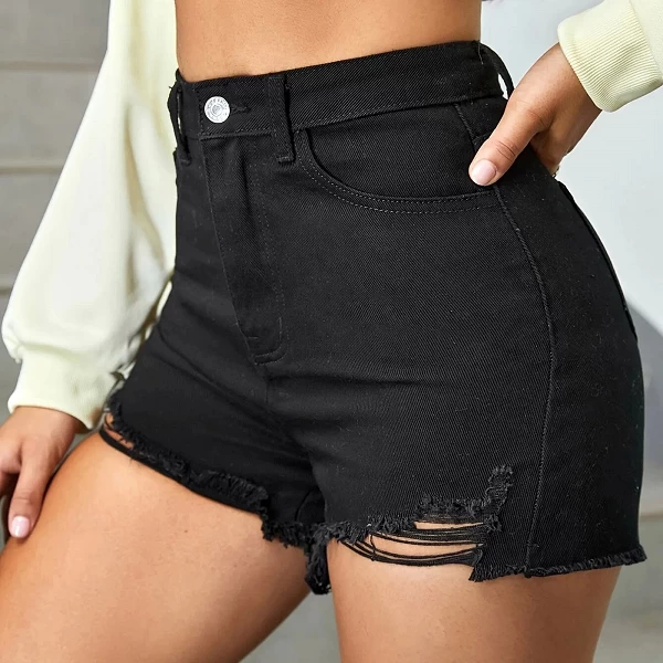 Short en denim taille haute pour femme, ourlet déchiré, jambe large, distance Murcia, grande taille, jean femme, été|13,29 €|OKKO MODE