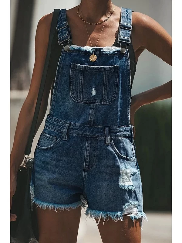 Salopette short en jean pour femmes, barboteuse douce en denim, pantalon bleu d'été, sangle haute croisée, combinaison de fête, |27,89 €|OKKO MODE