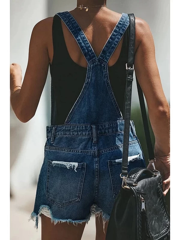 Salopette short en jean pour femmes, barboteuse douce en denim, pantalon bleu d'été, sangle haute croisée, combinaison de fête, |27,89 €|OKKO MODE