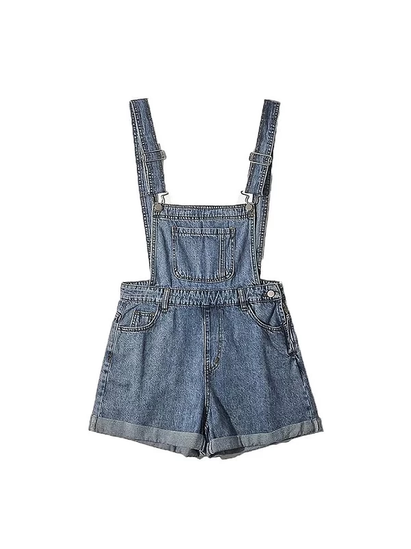 Salopette d'été en Jean à bretelles ajustables pour femmes, short décontracté, ourlet à poignets|45,81 €|OKKO MODE