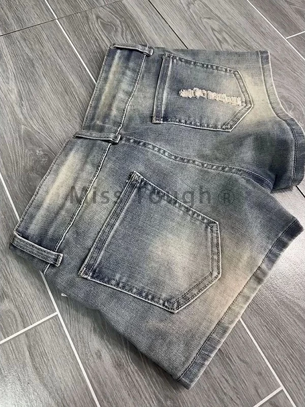 Short en Denim Délavé pour Femme, Vintage Chic, Mince, Taille Basse, Court, Esthétique Féminine, Y2k, Slim, Solide, Été|23,99 €|OKKO MODE