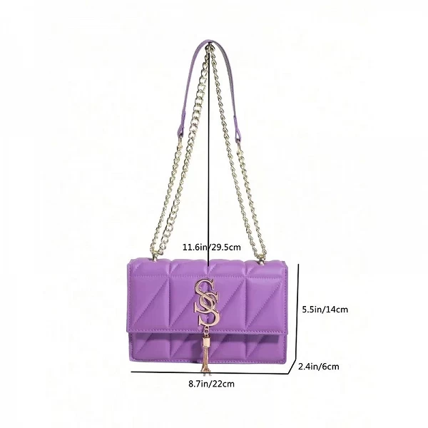 Bandoulière à carreaux violets pour femmes, ornement de gland en métal, petit sac carré.|12,00 €|OKKO MODE