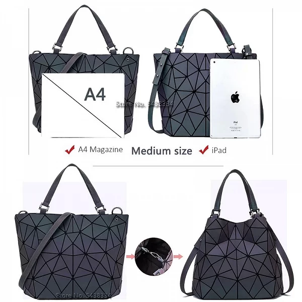 Sac à main géométrique Shoous Bao pour femme, diamant, pliable, lancé, coulée holographique, bandoulière|36,91 €|OKKO MODE